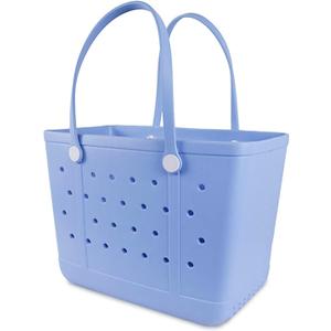 Beach Bag X Large Rubber Beach Tote Bag, Waterproof Washable Open for Women Croc Bag Hand Bag for Beach Pool Yoga (Larg-lake Blue)