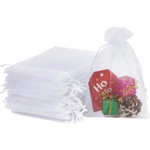 HRX Package 100pcs White Organza Bags, 4x6 inch Mesh Bags Drawstring Gift Bags Jewelry Pouches for Candy Wedding Favors Christmas