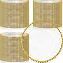 Clear Charger Plates Bulk 100, Round Plate Chargers with Gold Rim, large
