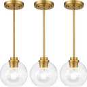 Pendant Lights Kitchen Island, Modern Gold Pendant Light with Clear Glass, 7 Inch Farmhouse Hanging Light Fixtures for Dining Room Entryway, Bedroom, Hallway, Farmhouse- 3 Pack