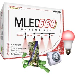 Miracle LED Nanometer 660 Indoor Grow Light Kit - Includes 4 Ultra Grow Red Spectrum 150W Replacement Grow Light Bulbs & 1 4-Socket Corded Fixture with SproutMatic Timer
