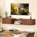Snughome 55" Floating TV Stand for TVs up to 65", Fluted Floating Entertainment Center with Sliding Door, Wall Mounted TV Shelf, Mid-Century Modern TV Console for Living Room, Bedroom