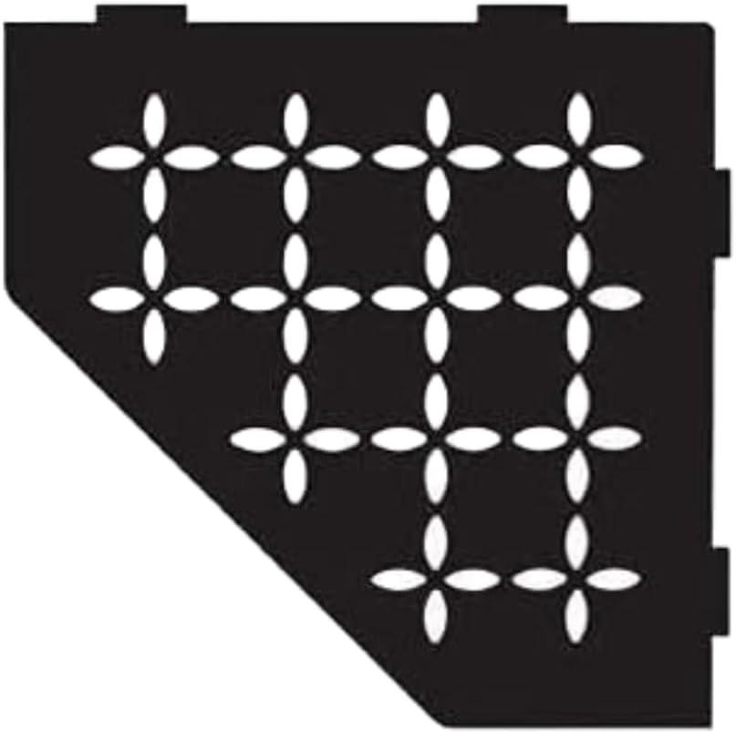 Schluter Pentagonal Corner Shelf for Tiled Walls - Floral Design, Aluminum Material, Matte Black Finish, 3/32 Thick Anchoring Tabs - SES2D5MGS