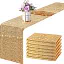 Tegeme 6 Pieces 12 x 108 Inches Sequin Table Runners Glitter Sequin Runner Rectangular Table Runner Cloth for Christmas New Year Birthday Wedding Holiday Party Decorations(Champagne Gold)