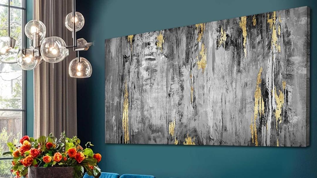 Kureful Large Abstract Canvas Wall Art Black and Grey Artwork 29"x58" Large Painting Canvas Wall Art for Living Room Wall Office Decor (30x60)