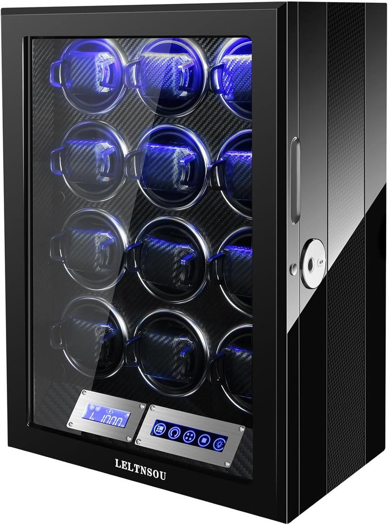 Watch Winder for 12 Slot Automatic Watches, Ultra-Quiet Japanese Motors, Built-in LED Illumination,with LCD Touchscreen Control