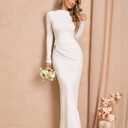 URYIAO Women's Long Sleeve Ruched Bodycon Maxi Dress Fall Winter Formal Elegant Cocktail Party Dresses (White) S