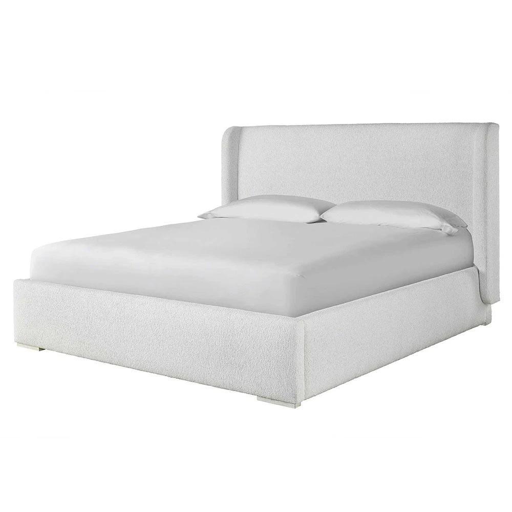 Modern Classic White Upholstered Cotton Wingback Bed - Queen