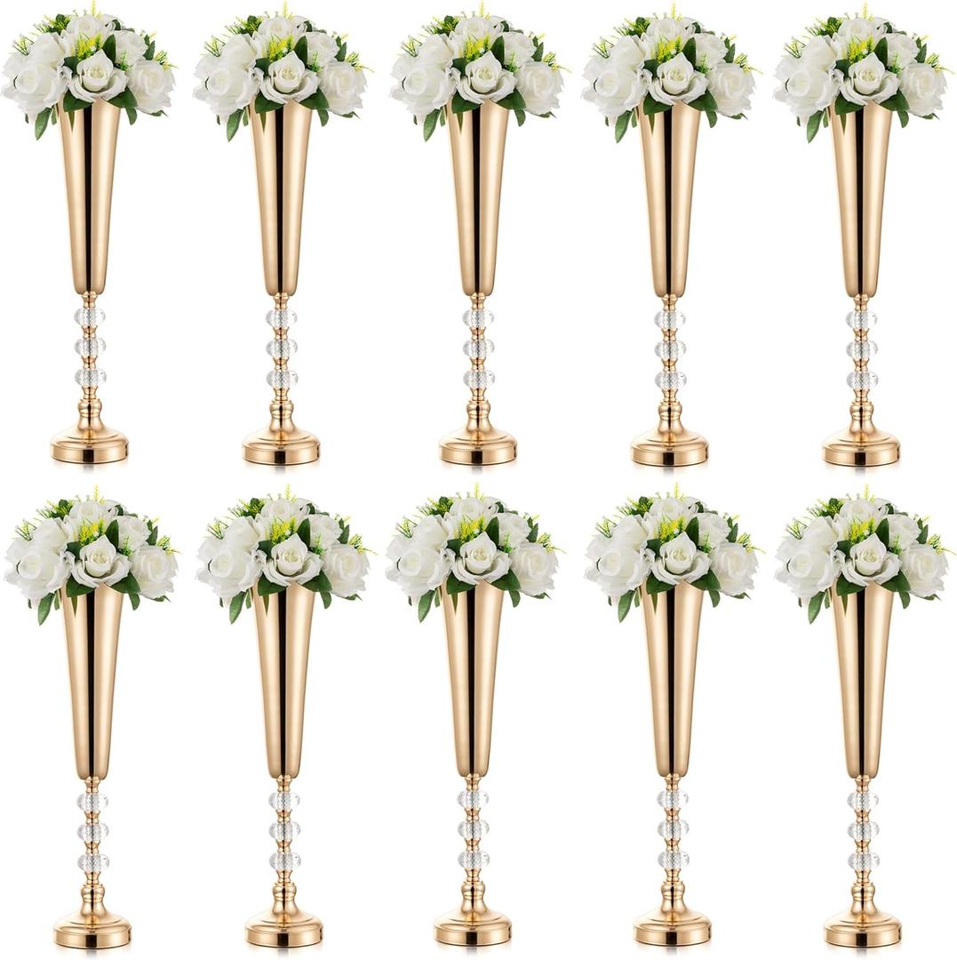 10 Pcs Tall Metal Trumpet Vases for Wedding Centerpieces, 20.8in, Gold