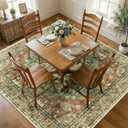 RELEANY Area Rugs Square 8ft Washable Non-Slip, Floral Vintage Distress Print Pattern Medallion Carpet for Living Room Bedroom Dining Room, Brick Red Rust Neutral Brown Burnt Orange Green