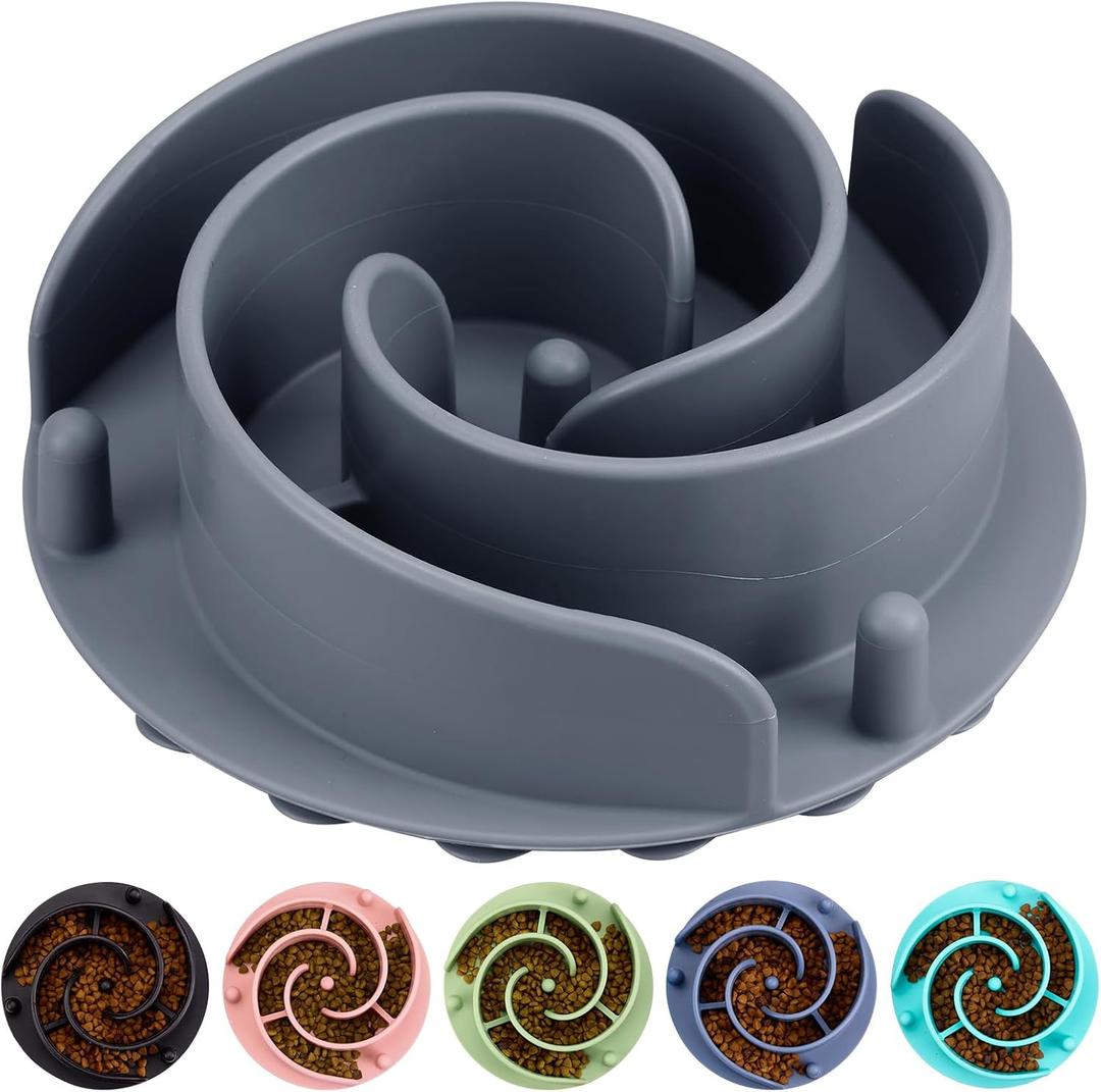 Slow Feeder Dog Bowls Insert, Bestalk Soft Silicone Slow Eating Feeder Insert with Suction Cups for Dogs, Fit into Basic and Elevated Dog Bowls, Grey, Large