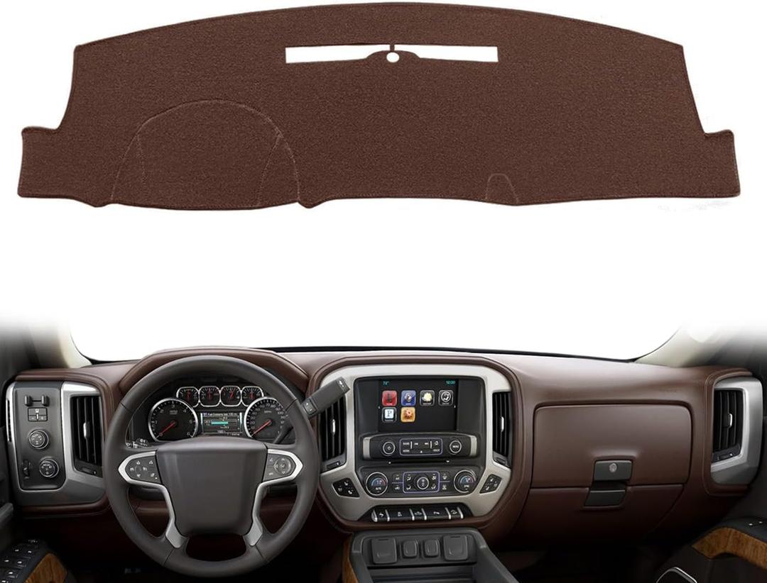 Dash Cover Custom Fit for 2014-2018 Chevy Chevrolet Silverado/GMC Sierra 1500,2015-2019 Chevy Silverado/GMC Sierra 2500HD 3500HD,Dashboard Pad Carpet no Forward Collision Alert(14-18 Dark Brown) Y32