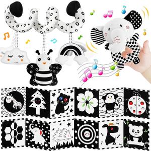 TSYAN High Contrast Baby Toys for Babies 0-6 Months, Black and White Baby Sensory Toys with Car Seat Toys,Infant Toys with Black White Book, Hanging Rattle Toys for Baby Gifts