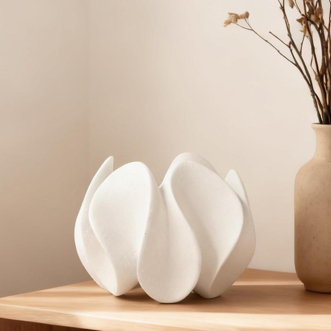 DN DECONATION Abstract Home Decor Living Room Coffee Table Decor, Modern White Textured Art Statue, Resin Sculpture for Bookshelf Desk Bedroom Office Wedding Gift for Men (Set of 1)