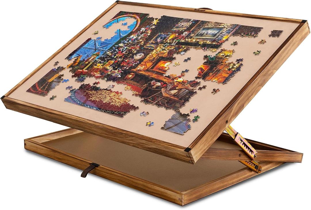 Lavievert 2 in 1 Reversible Jigsaw Puzzle Board, Angle & Height Adjustable Wooden Puzzle Plateau Easel for Adults, Portable Tilting Table with Non-Slip Surface for 1000 & 1500 Piece Puzzles