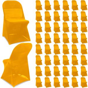 Newwiee Spandex Chair Covers Bulk - Stretch Folding Flat Front Fitted Universal Chair Protector Pack Removable Washable for Wedding Party Dining Banquet Event(Gold,50 Pcs)