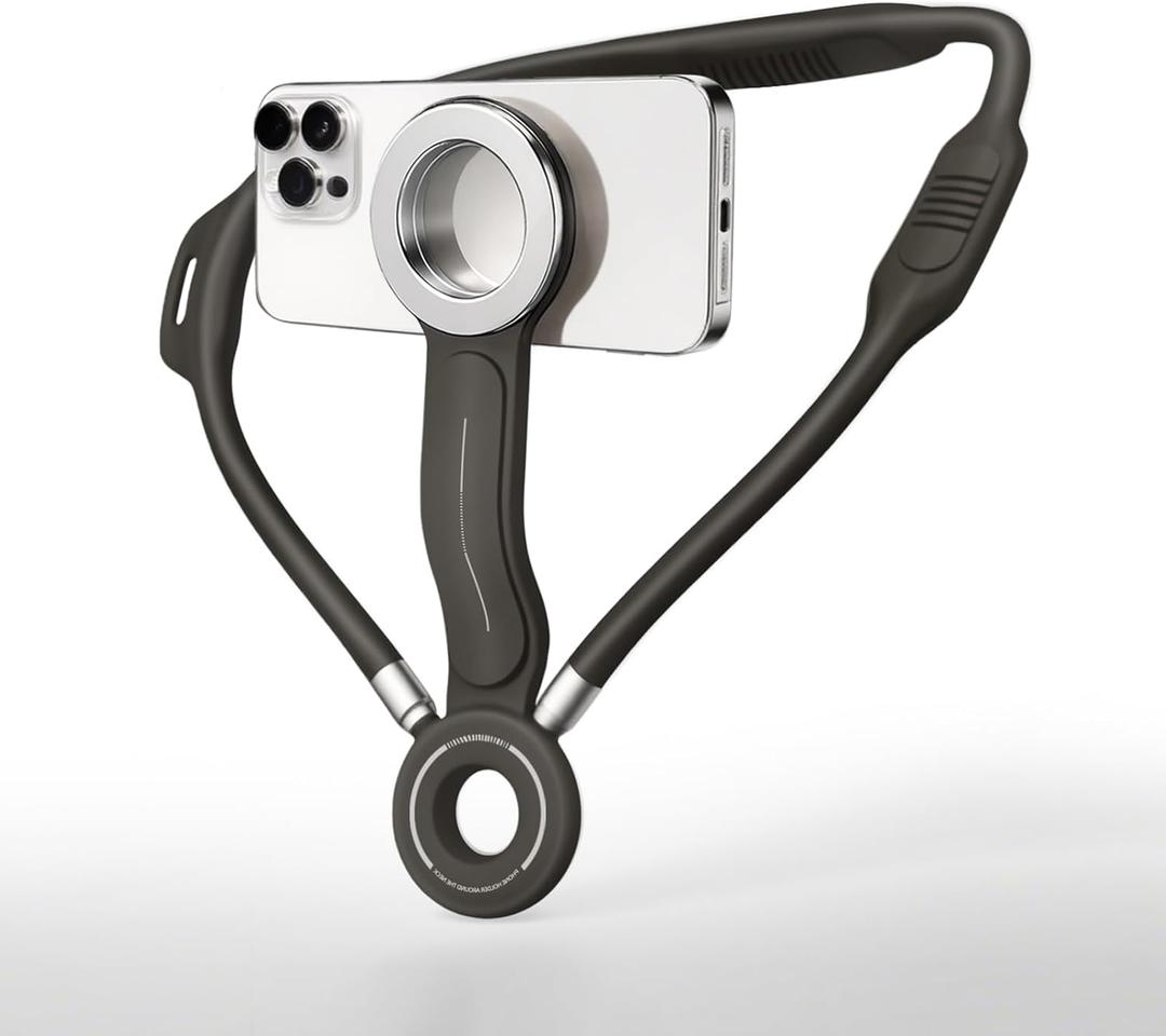 Magnetic Neck Phone Holder for Recording, Neck Mount Phone Holder for POV/Vlog/Video Content Creator/ Ktichen/Riding, One Hand Free Around Neck Mount for iPhone 17 16 15 14 13 12 Android Cell Phones (Black)