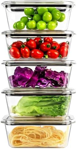 5 PCS Food Storage Containers with lids, 32 OZ Crysta-Clear Kitchen Food Containers for Pantry & Kitchen Storage and Organization, Airtight BPA-Free Microwave Dishwasher Safe Meal Prep Containers, Set of 2