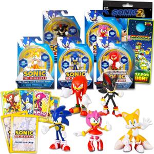 Sonic The Hedgehog Display Figures Set - Party Favors Bundle with 5 Figurines Including Sonic, Amy, Tails Cake Toppers and More Plus Stickers