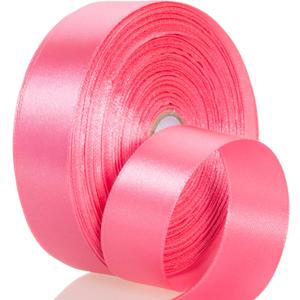 2 x 50 Yards 1 Inch Brink Pink Satin Ribbon, Single Face Polyester Solid Color Craft Fabric Ribbon for Handmade Roses, Gift Wrapping, Bouquets, Wedding, Christmas, and Party Decoration