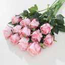 12Pcs Realistic Fake Light Pink Roses Faux Flowers with Long Stems, Artificial Silk Rose Flowers for Valentines Day Home Wedding Decor Bridal Bouquet
