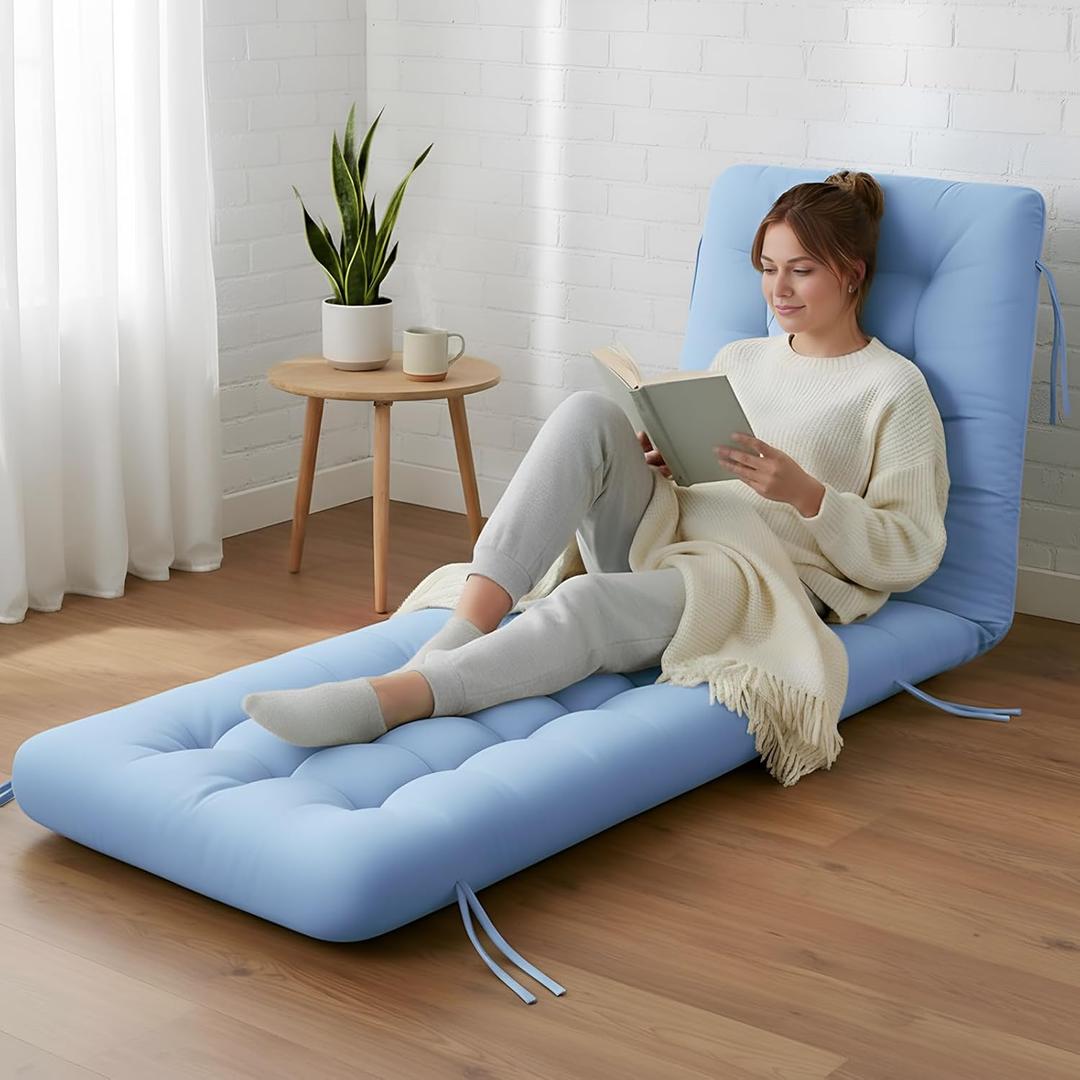 Vercraft Long Floor Cushion Large Floor Cushion with Brushed Cotton 74.8 x 27.5 x 3.15 in Jumbo Lounger Pillow for Outdoor Indoor Bay Window Meditation Yoga Reading Sleeping (Light Blue)