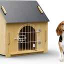 Indoor Dog House, Cozy Wooden Design with Ventilation and Raised Base, Small Bed House with Door Lock Suitable for Small Dogs or Cats, Gray, 20"x 15.75"x 20.5"