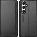 SHIELDON Wallet Case for Galaxy S25+ Plus 6.7", Genuine Leather Folio Design Kickstand RFID Blocking Card Holder Magnetic Full Protection Phone Cover Compatible with Galaxy S25+ 2025 - Black