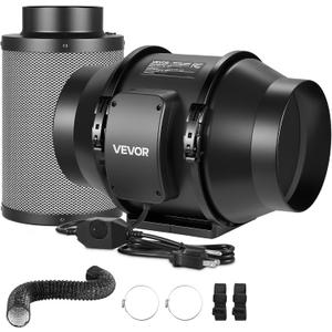 VEVOR 6" Air Filtration Kit, 180 CFM Inline Duct Fan with Speed Controller, Carbon Filter & Ducting Ventilation System for Heating Cooling Booster, Grow Tents, Hydroponics
