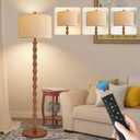 Vintage Floor Lamp for Living Room,Bedroom,Farmhouse Mid Century Standing Lamp with Remote,Dimmable Rustic Industrial Wood Tall Lamp Retro Floor Light Boho Bohemian