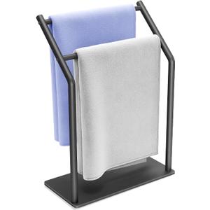 Hand Towel Holder Stand for Bathroom -Heavy Duty 304 Stainless Steel Ideal Countertop Hand Towel Rack with Silicone Pad, Black