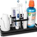 Toothbrush Holders for Bathrooms, Carbon Steel Tooth Brushing Holder Electric Toothbrush and Toothpaste Organizer Bathroom Accessories for Countertop, Shower, Sink, 5 Slots, Matte Black (Large)