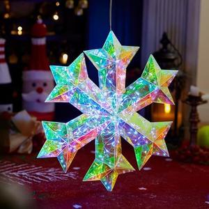Lighted Prismatic Iridescent Christmas Decorations with LED Lights, USB Powered Indoor Christmas Decoration, 15 inch Iridescent Xmas Decor for Party Holiday Desktop, Multicolor Snowflake