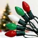 C7 Incandescent Christmas Lights Multicolor, 25FT C7 Red Green White Vintage Christmas Lights with 27 Multicolor 5W Incandescent Bulbs for Christmas Tree/Holiday Party Decorations