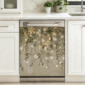 Dishwasher Magnet Cover 23 x 25.5 Inch, White Daisy Floral Dishwasher Magnetic Cover, PVC Dishwasher Decorative Magnet for Kitchen Decor