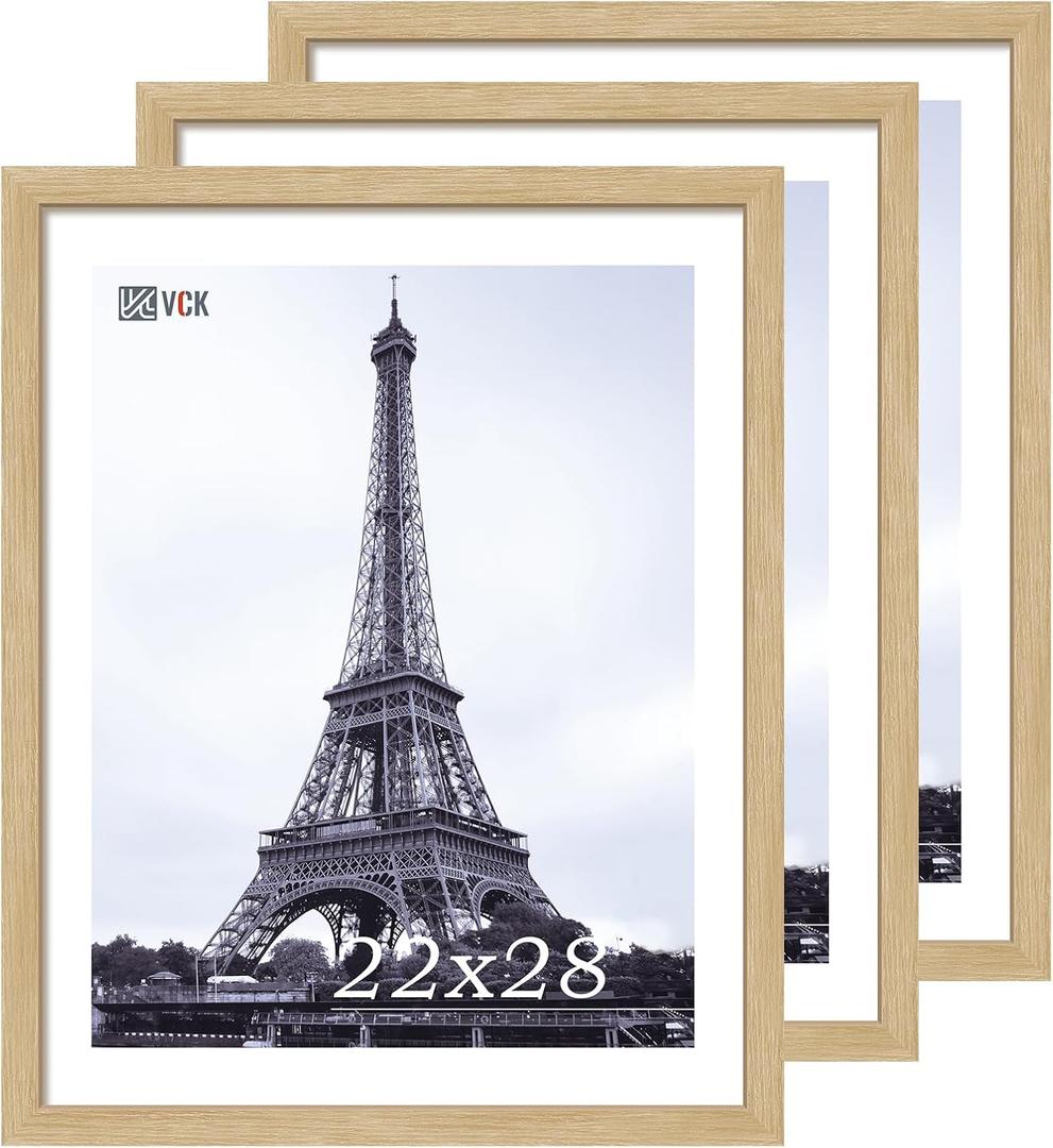 VCK 22x28 Poster Frame Solid Wood Natural 3 Pack Picture Frames 22 x 28 Inches with Wall Mounting Hanging