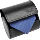 Leather Tie Case Box Organizer for Men's Necktie and Bow Tie Storage Travel Gift Box (round button, Black, 4.3" x 3.3" x 3.3")