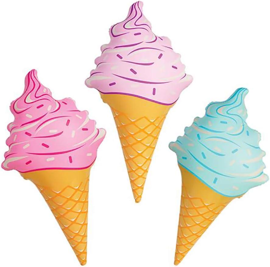 The Dreidel Company Three Giant Inflatable Ice Cream Cones for Summer Party, Swimming Pool, Beach, Birthday, and Outdoor Decorations 36 Inches, Pack of 3