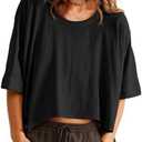 Tankaneo Womens Oversized T-Shirts Cropped Summer Casual Short Sleeve Loose Fit Tee Tops, Large