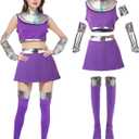 6Pcs Women Starfire Costume Cosplay Outfit Princess Koriand'r Skirt Top Dress Up with Gloves Socks for Halloween Adult (Medium)