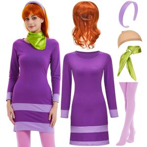 Halloween Costume for Women 2025 Adult Purple Mini Dress with Cosplay Accessoires Set, (Large)