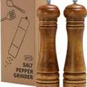 Wooden Salt and Pepper Grinder Set, Premium Oak Wood Salt Grinders Shakers, Pepper Mill with S and P Engraving, Adjustable Ceramic Grinder  8 inches, 2 Pack
