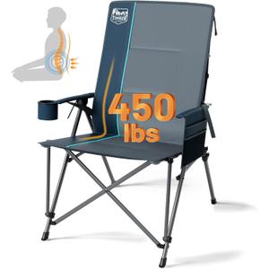 TIMBER RIDGE Oversized Camping Chair with Lumbar Support, Portable Folding Chair Heavy Duty for Adults Supports 450 LBS for Outdoor Camping, Lawn, with High Back, Cup Holder, Side Pocket - Blue