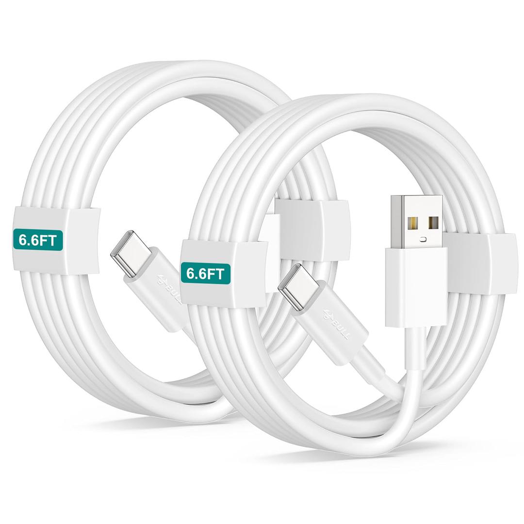 USB A to USB C Cable 6.6FT [2-Pack], 60W Fast Charging Type C Cord for Apple CarPlay, Compatible with iPhone 17 16 15 Pro Max Plus, iPad Pro/Air, Samsung Galaxy, White
