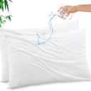 Gogreen Bamboo Rayon Waterproof Pillow Protector, Breathable Pillow Cover, Cooling Pillow Case Protector with Zipper, Super Soft Pillow Case Cover with Zipper (2 Packs, Queen 20"x30", White)