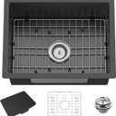 21x16In Black Kitchen And Bar Sink - Small Stainless Steel Undermount Single Bowl Drop In Kitchen&Bar Sink Ideal Choice For Small Space, Prep Area, RV With Bottom Grid,Soap Mat And Drain Assembly
