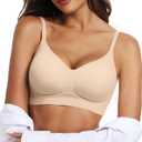 OEAK Womens Wireless Bras Comfortable Push Up Bra No Underwire Bra Full Support Lift Bralette Everyday Seamless Tshirt Bras (Medium, Beige)