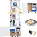 6 Tier Rotating Bookshelf Spinning Bookshelf Tower 360° Revolving Bookcase with Storage Cabinet Corner Organizer Storage Round Carousel with Wheels, White