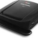 George Foreman 4-Serving Removable Plate Electric Grill and Panini Press, George Tough Non-Stick Coating, Drip Tray Catches Grease, Black, 12"D x 12"W x 6.5"H
