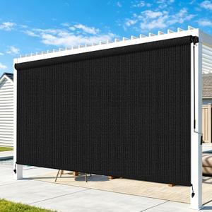 Outdoor Roller Shades for Patio, Black 12' W x 8' H Cordless Patio Shades Roll Up Outdoor Blinds with Splicing Design, 90% UV Protection for Porch Gazebo Pergola, 144"W x 96"H